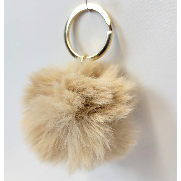 Unbranded Accessories - Beige Faux Fur Pom Pom Keychain Fluffy Puff Key Ring Bag Charm Accessory Soft